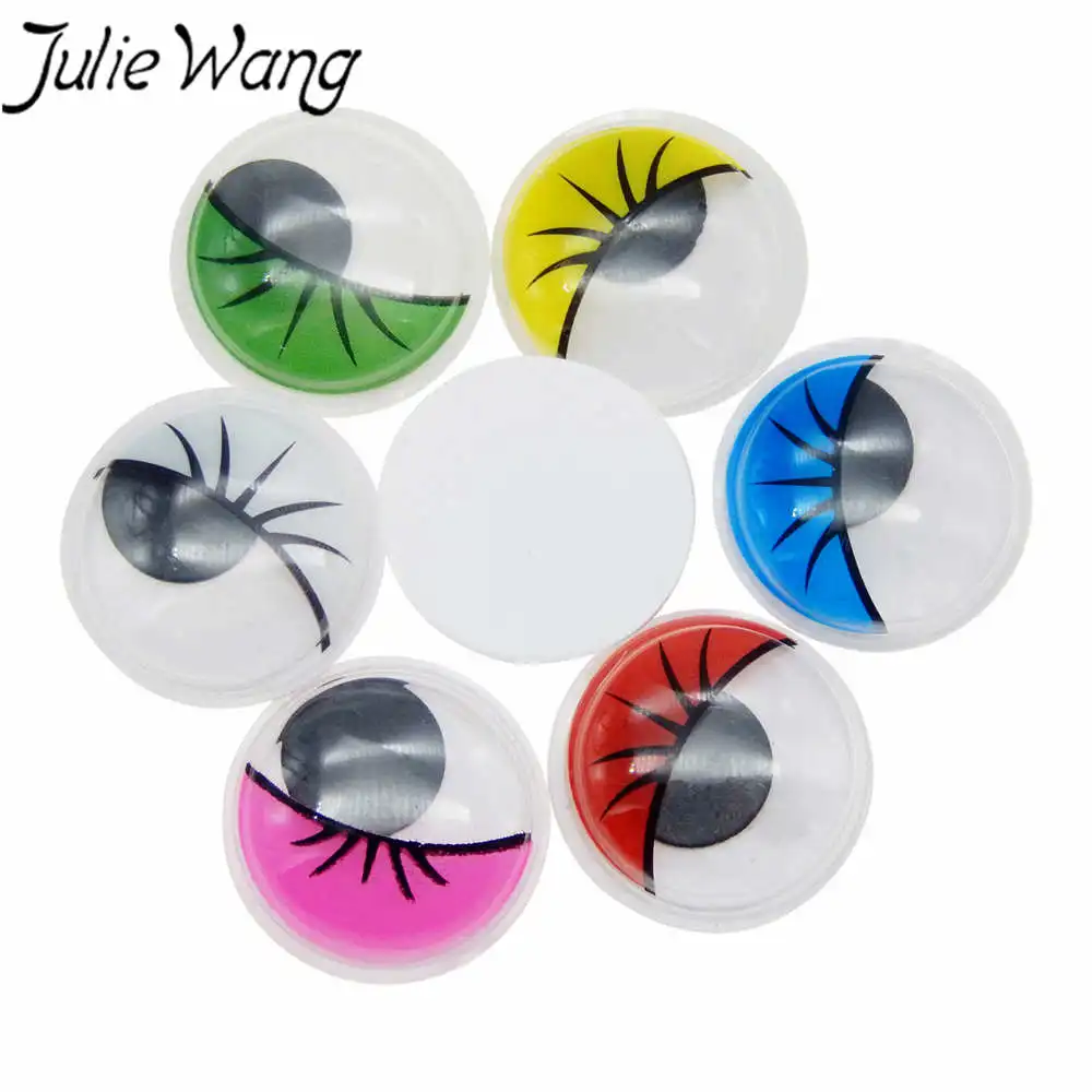 Julie Wang 50PCS 10-20mm Self-adhesive Dolls Eye Eyelash Random Mixed Colorful Eyelid Plastic Googly Eyes Toy Making Accessory