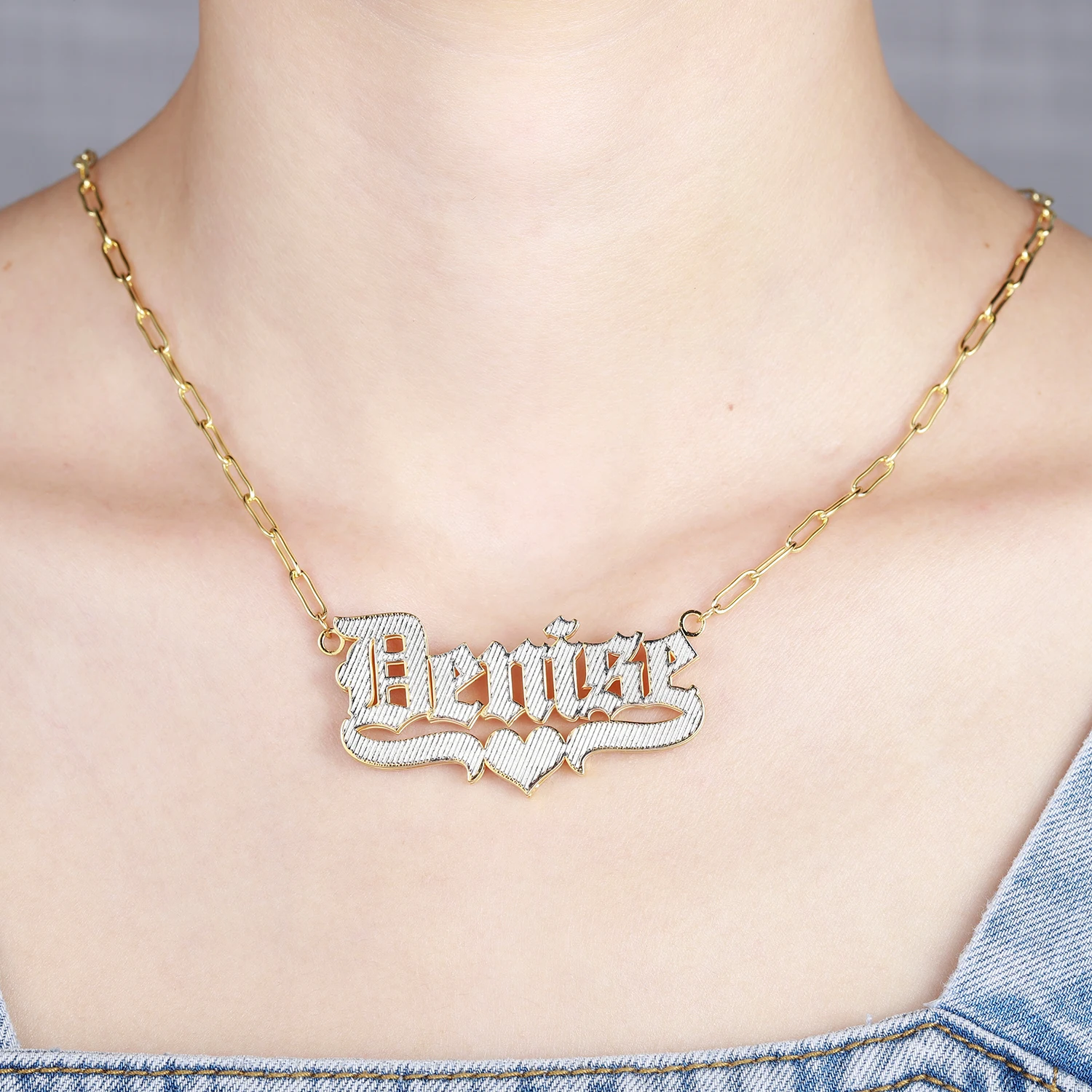 Custom Old English Necklace Double Gold plated Nameplate 3D Necklace Personalized Jewelry 18k Gold Plated Choker Friendship Gift