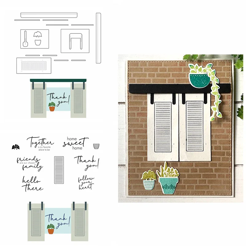Shutter It Sentiments Stamp Set And Coordinating Die Sliding shutters Metal Cutting dies for DIY Scrapbooking Cards Crafts