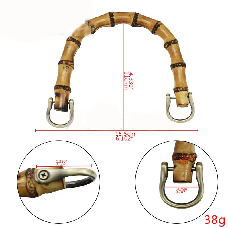 

5Pair 15cm Bamboo Handle with D Ring Bag Wood Strap Smooth Clasp Lock Bag for DIY Made Sewing Clutch Handbag Hardware Accessorie