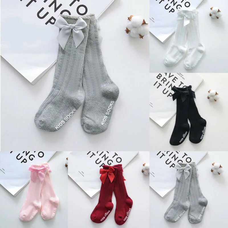 New Kids Socks Toddlers Girls Big Bow Knee High Sock Soft Cotton Lace Girl Socks Baby Bow knee long Newborn sock