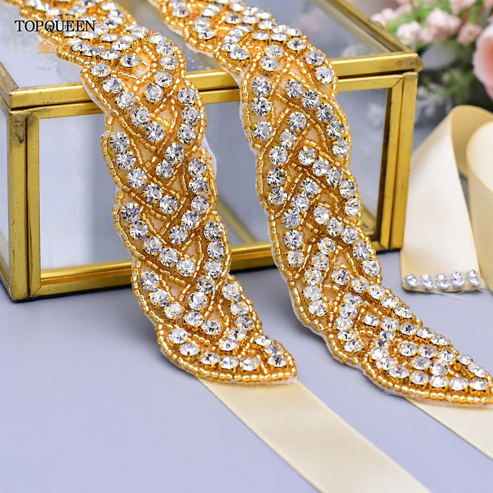 TOPQUEEN S216 Wedding Belt Sash Bridal Rose Gold Full Rhinestone Applique Luxury Women\'s Accessories Female Dress Waistband Sash