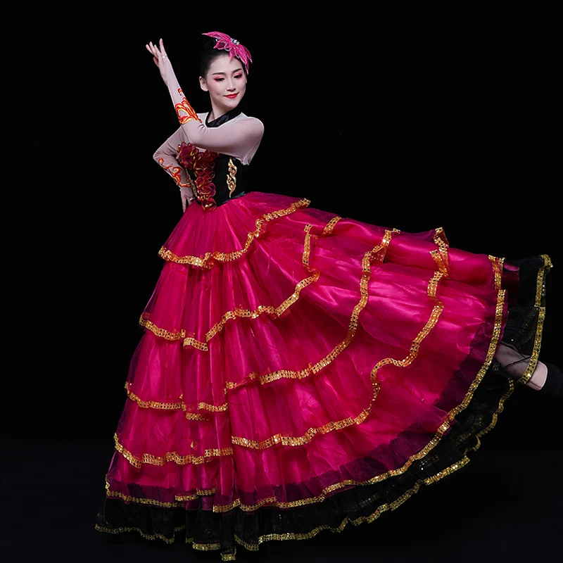 Traje de toro flamenco espanhol adulto feminino palco coro grande balanço vestido espanhol desempenho de palco dança saia dl4208