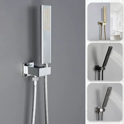 Square Hand Shower Chrome Hand Held Shower Set Adjustable Wall Mount Holder and 150CM Hose Brass Hand Hold Shower Head Black