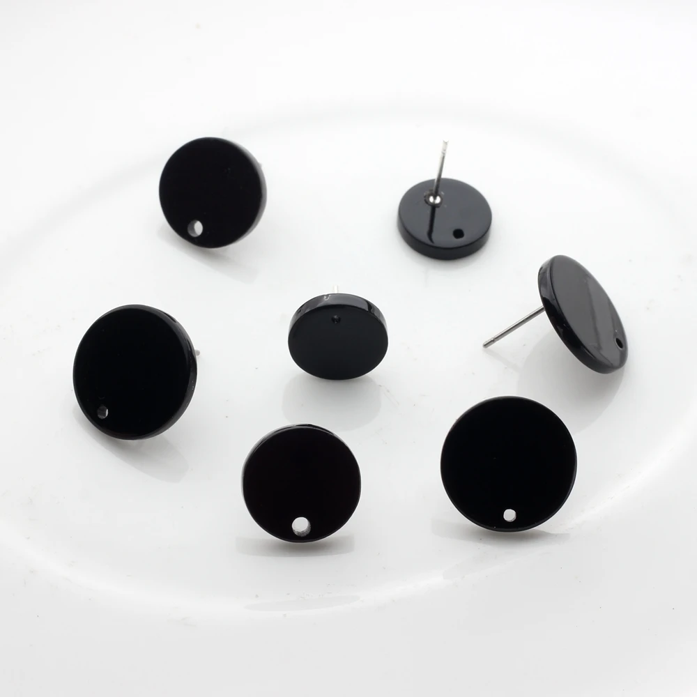 Acrylic Stud Earring Black Round Base Earrings Connector 12MM 14MM 16MM 10pcs/lot For DIY Jewelry Earrings Making Accessories