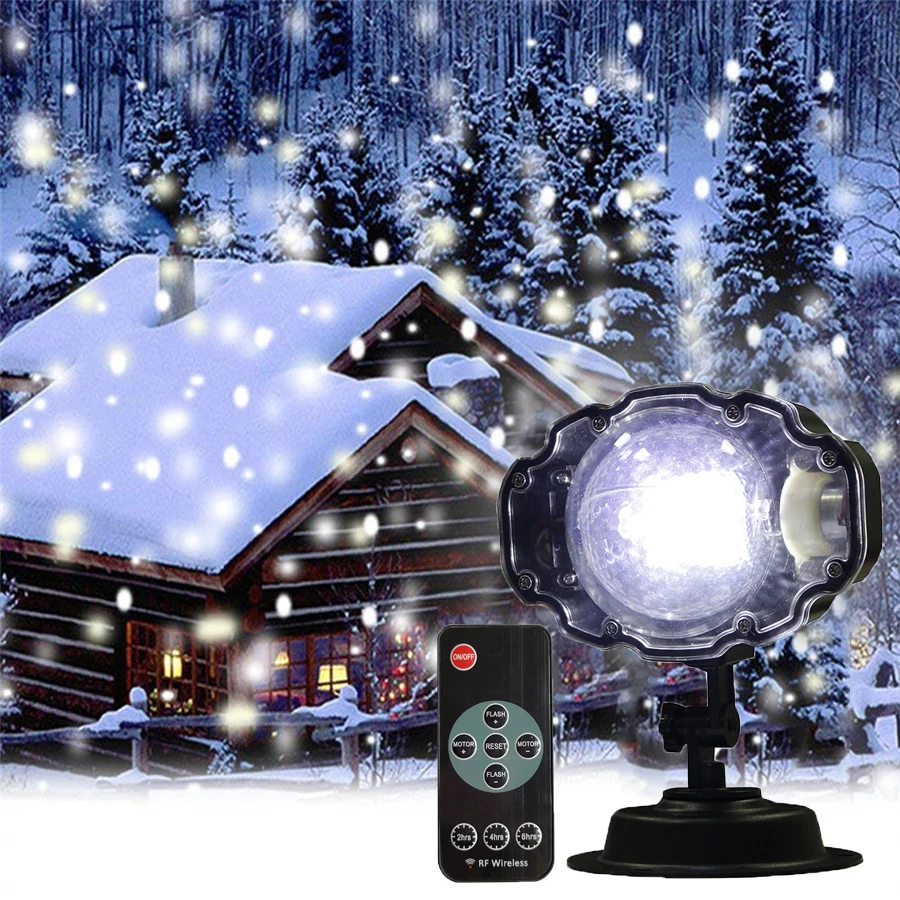 Snowfall Christmas Projector Lights With Remote Outdoor Rotating Snowflake Landscape Spotlight for Holiday Party New Year Decor