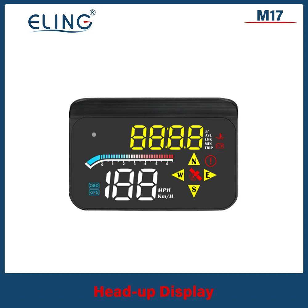 

ELING Car Head Up Display OBD+GPS Dual System HUD Windshield Projector Drving Direction RPM Speed Alarm Water Temp for All Cars