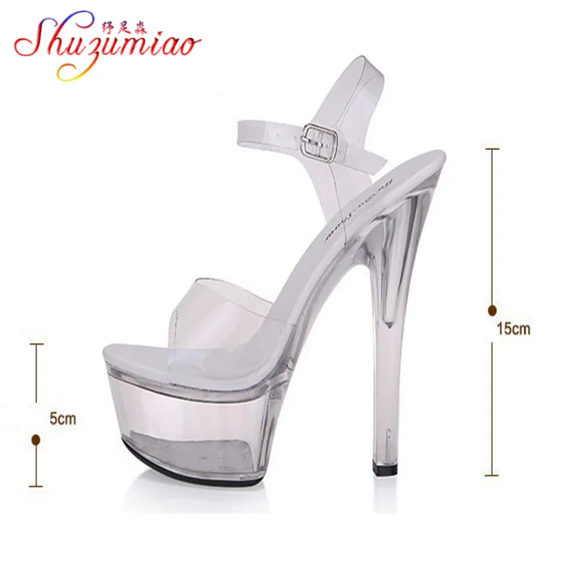 Steel Tube Dancing Sandals Women Quality Ultra-high Heel 9-20CM Transparent Crystal Lady Shoes Model Catwalk large yard