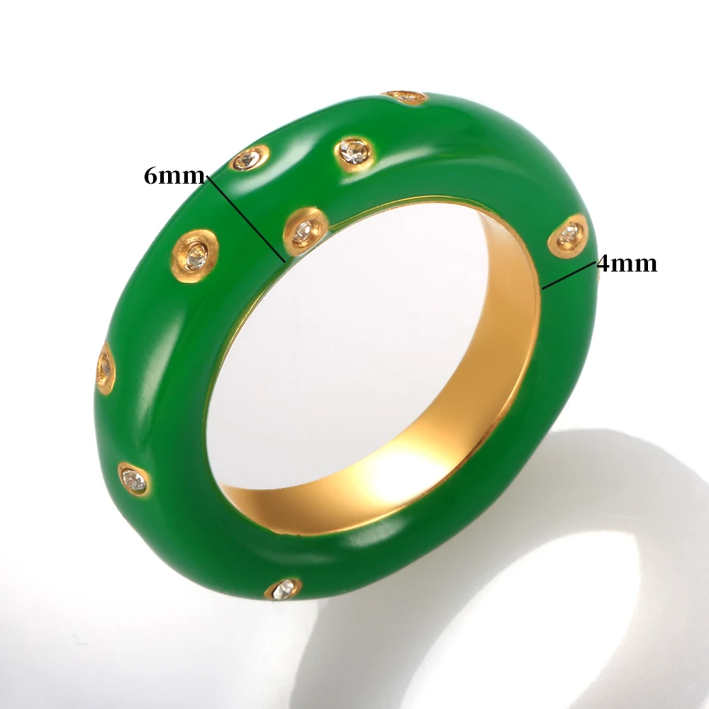 Vintage Stainless Steel Enamel Green Ring Waterproof  Punk Chunky Signet Rings for Women image 5