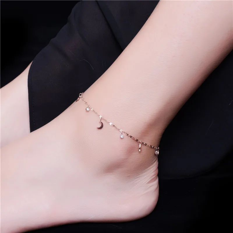 Moon Star Anklet dla kobiet Biżuteria modowa ze stali nierdzewnej w kolorze różowego złota (GA121)