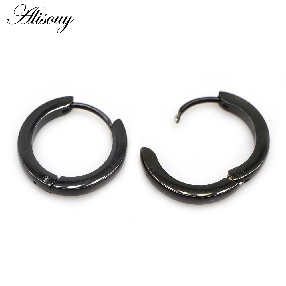 Alisouy 2pcs Small Hoop Earrings Women Men Circle Round Clip Earrings High Polish Stainless Steel Ear Piercing Bijoux Jewelry