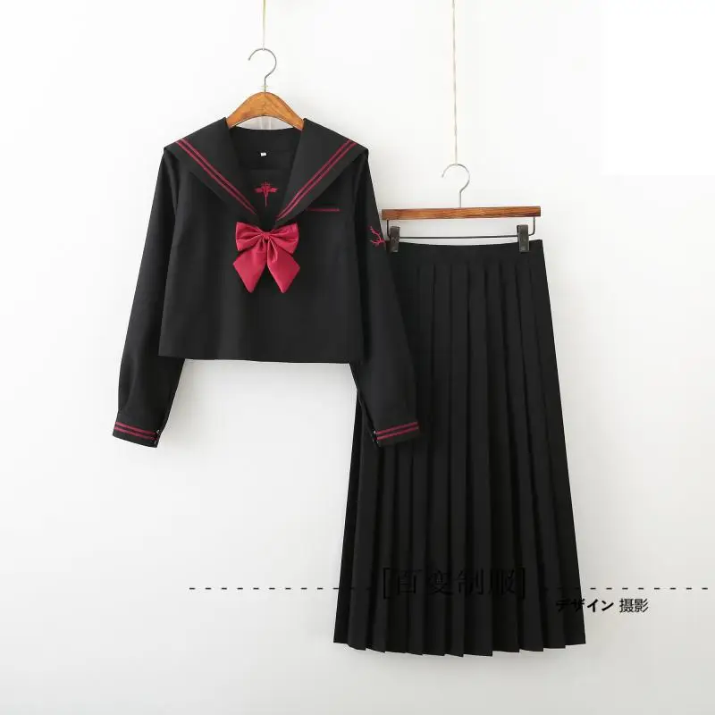 2020 Autumn Japanese School Uniforms For Girls Cute Long-length Sailor Tops Pleated Skirt Full Sets Cosplay JK Costume Series