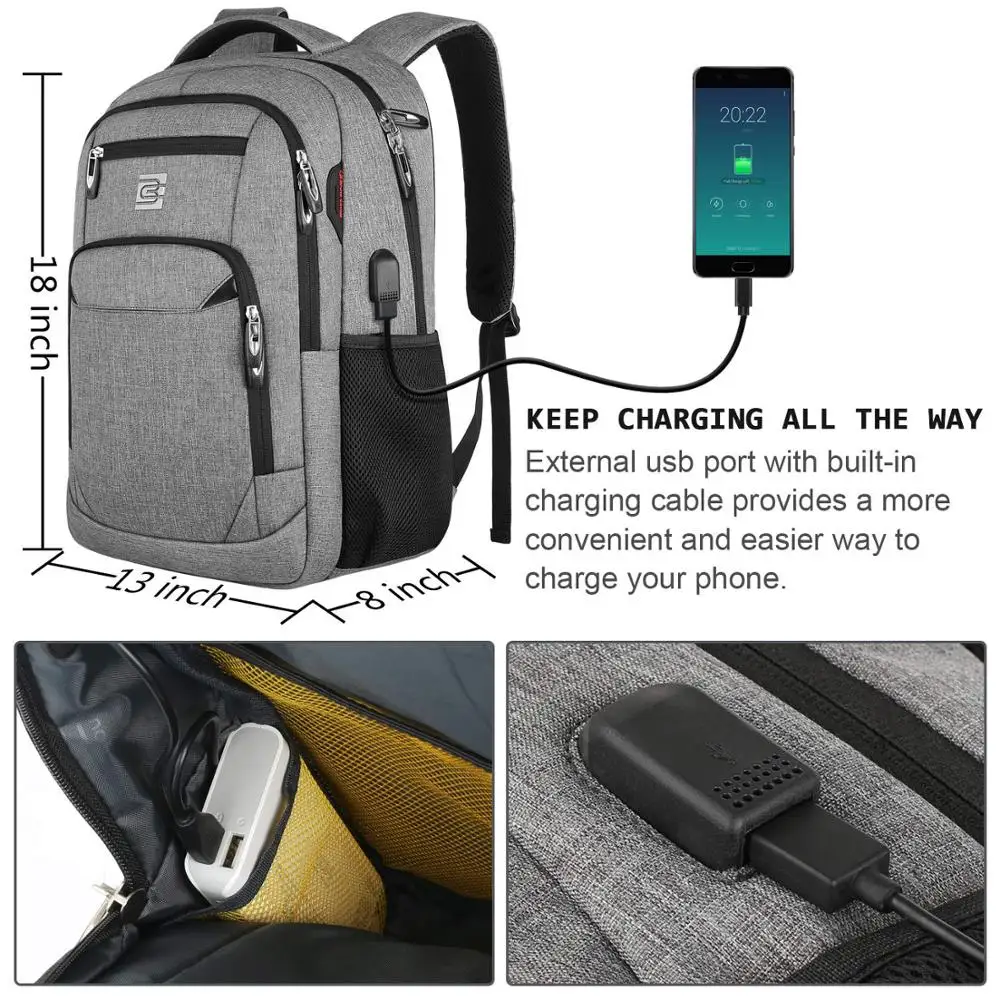 Business Travel Anti Theft 15.6 Inch Laptops Backpack with USB Charging Port College School Computer Bag for Women & Men Fits