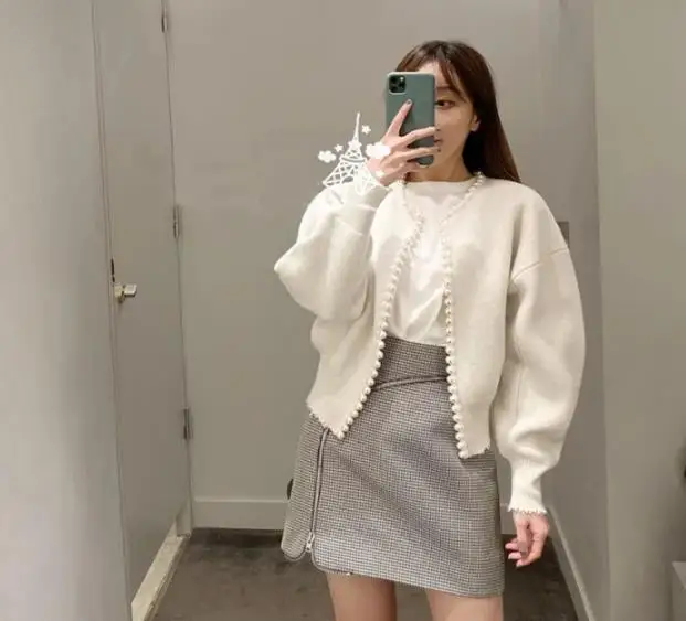 Pearls Cardigan Wool Knit Vintage Women\'s Coat outer wear autumn and winter