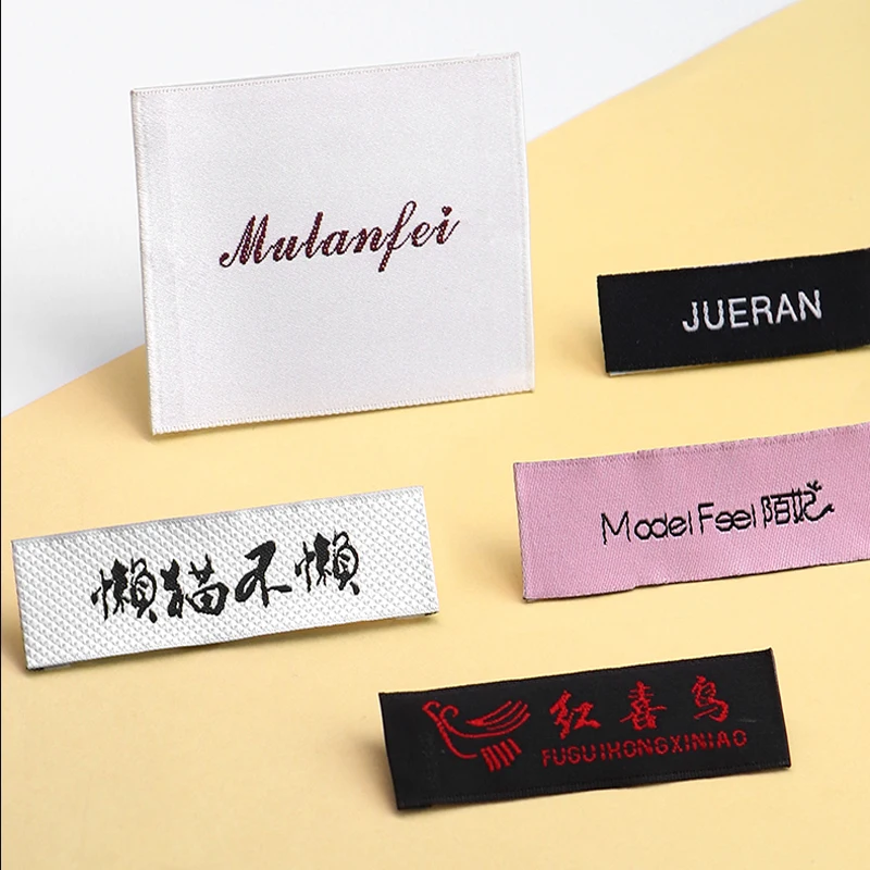 25 30 20mm Customized Computer woven label garment private embroidery Labels Clothing collar damask end fold main label with