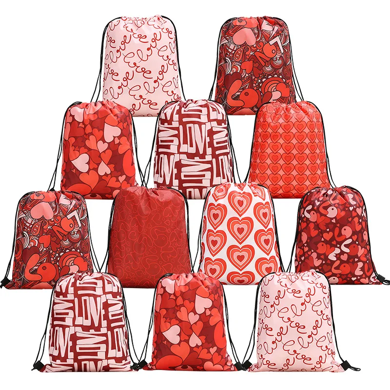 New Style Drawstring Backpack Valentine's Day Printed Backpack Valentine's Day Gift Shopping Bags Free Shipping WB865