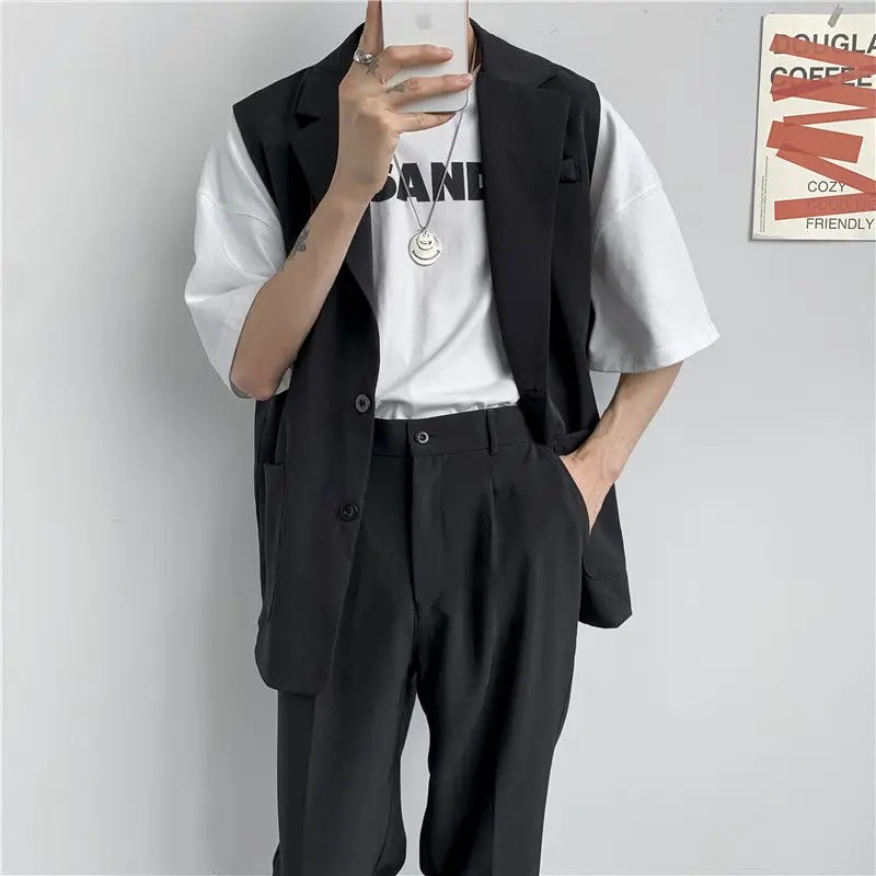 Spring Suit Vest Men\'s Fashion Gray Black Dress Jacket Men Suit Jacket Korean Loose Business Society Mens Blazer Vest M-2XL