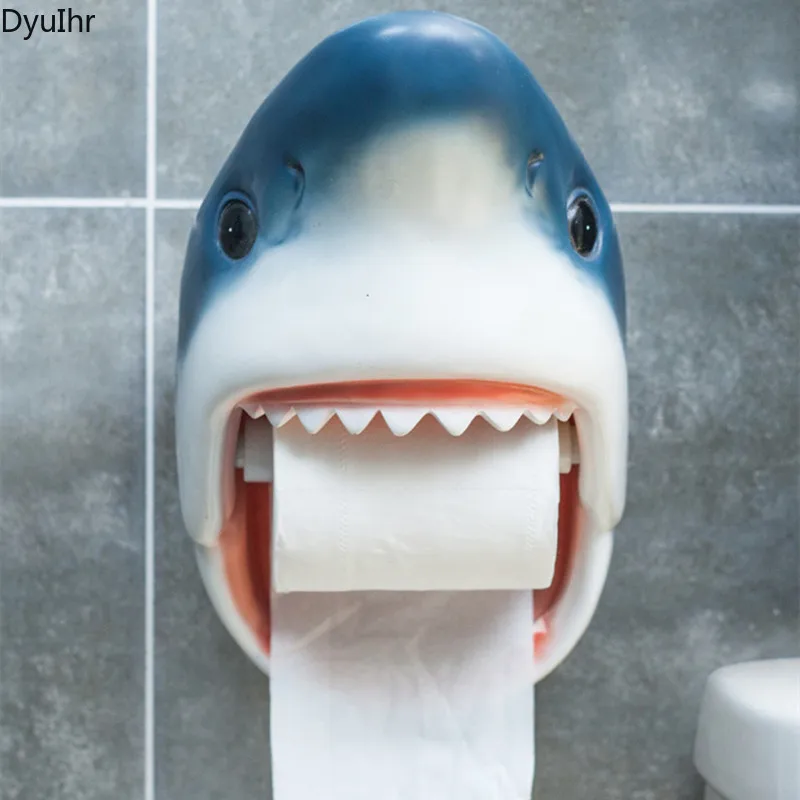 

DyuIhr creative cartoon shark resin roll paper tube toilet tissue box wall-mounted rack free punching bathroom accessories