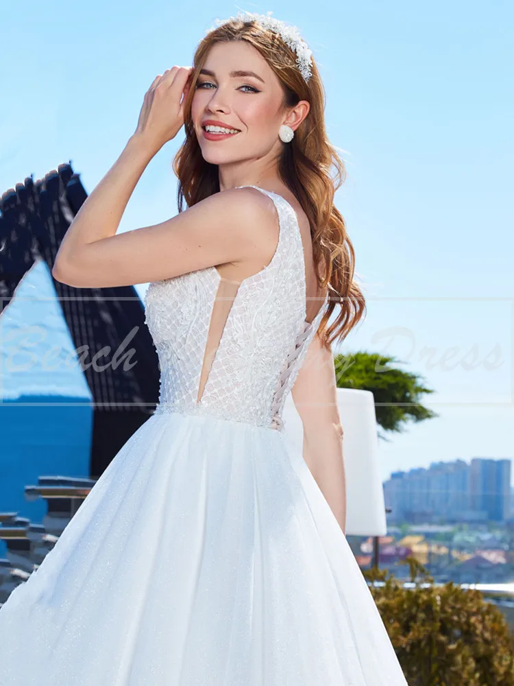 Böhmische Prinzessin Hochzeit Kleid 2021 Sleeveless V-ausschnitt Ballkleider Backless Weiße Nach Vestidos De Noiva Brautkleid