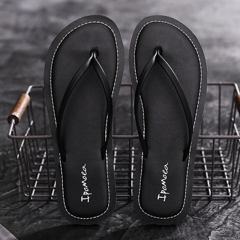 Leather Flip Flops Women\'s Summer Fashion Wear Non-slip Beach Sandals New Beach Simple Tide Brand Slippers