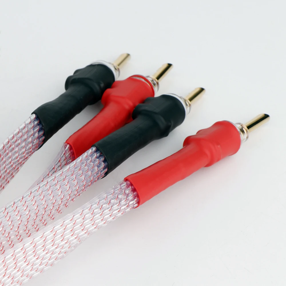 Preffair 7N OCC Cobre Banhado A Prata Cabo de Alto-falante HiFi Áudio Flat Speaker Fio com Banana Banhado A Ouro