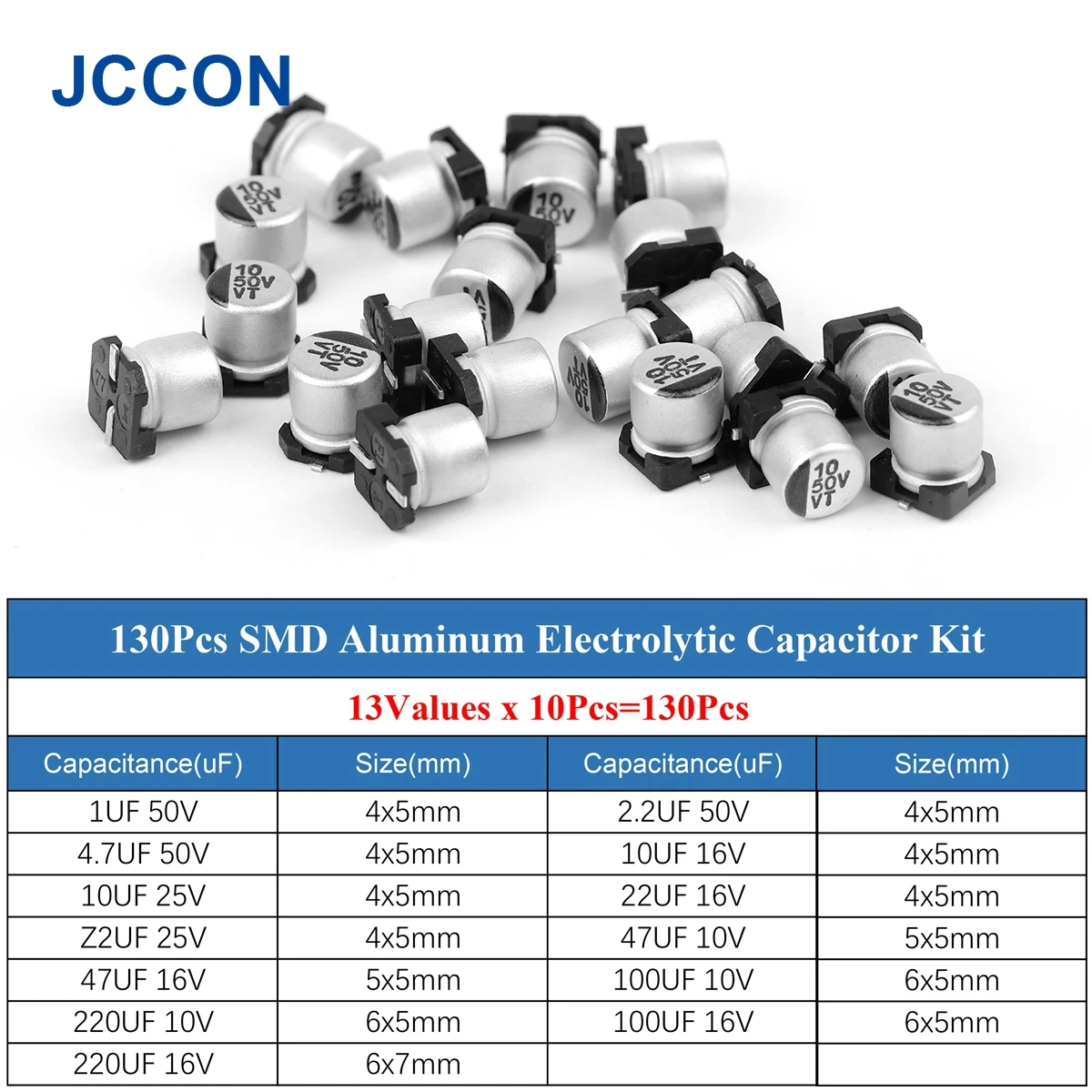 Kit surtido de condensadores electroliticos de aluminio SMD, conjunto de 13 valores x 10 Uds = 130 Uds., condensador sólido de placa base, lote de