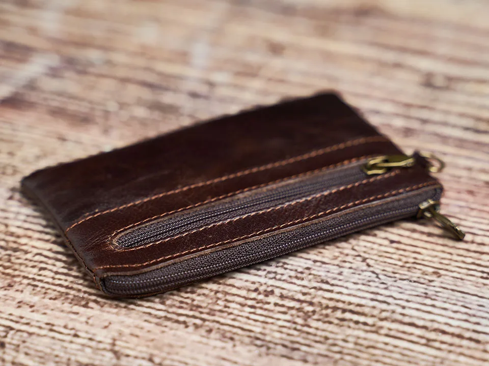 Nupugoo-Vintage kleine Geldbörse für Männer, Mini-Brieftasche, Echt ledertasche, braune lässige kleine Tasche, Reiß verschluss tasche, Schlüssel geld – Detail 9