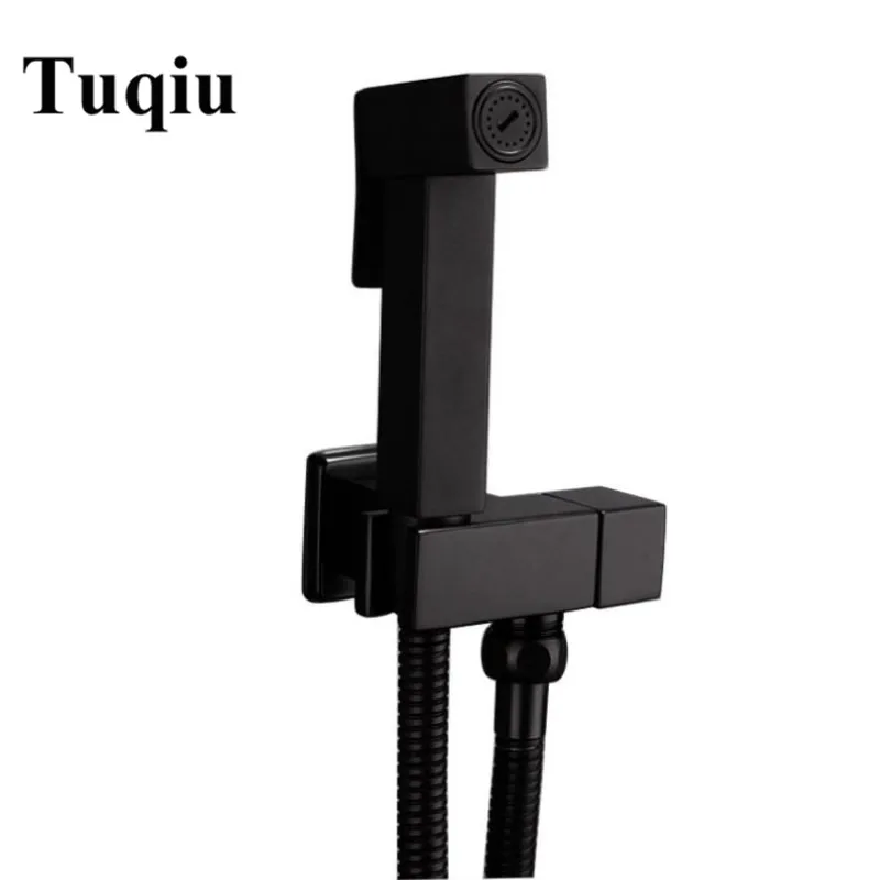 Tuqiu Bidet Faucet Solid Brass  Water Corner Valve Bidet faucets Function square Hand Shower Head Tap Crane 90 Degree Switch