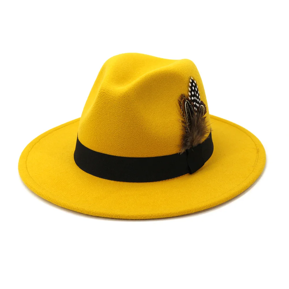 żółte pióro fedoras mężczyźni fedora kapelusz mężczyźni panama top czapka unisex kapelusz wojskowy kolor fedoras kapelusz z dużym rondem kapelusz kościelny kapelusz imprezowy