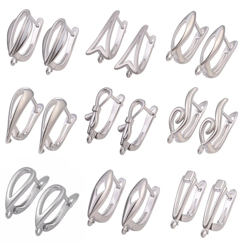 

JUYA 10 Pcs\lot Copper Silver Color Earrings Hooks Clasps Settings DIY Handmade Jewelry Findings Accessories For Earrings Making