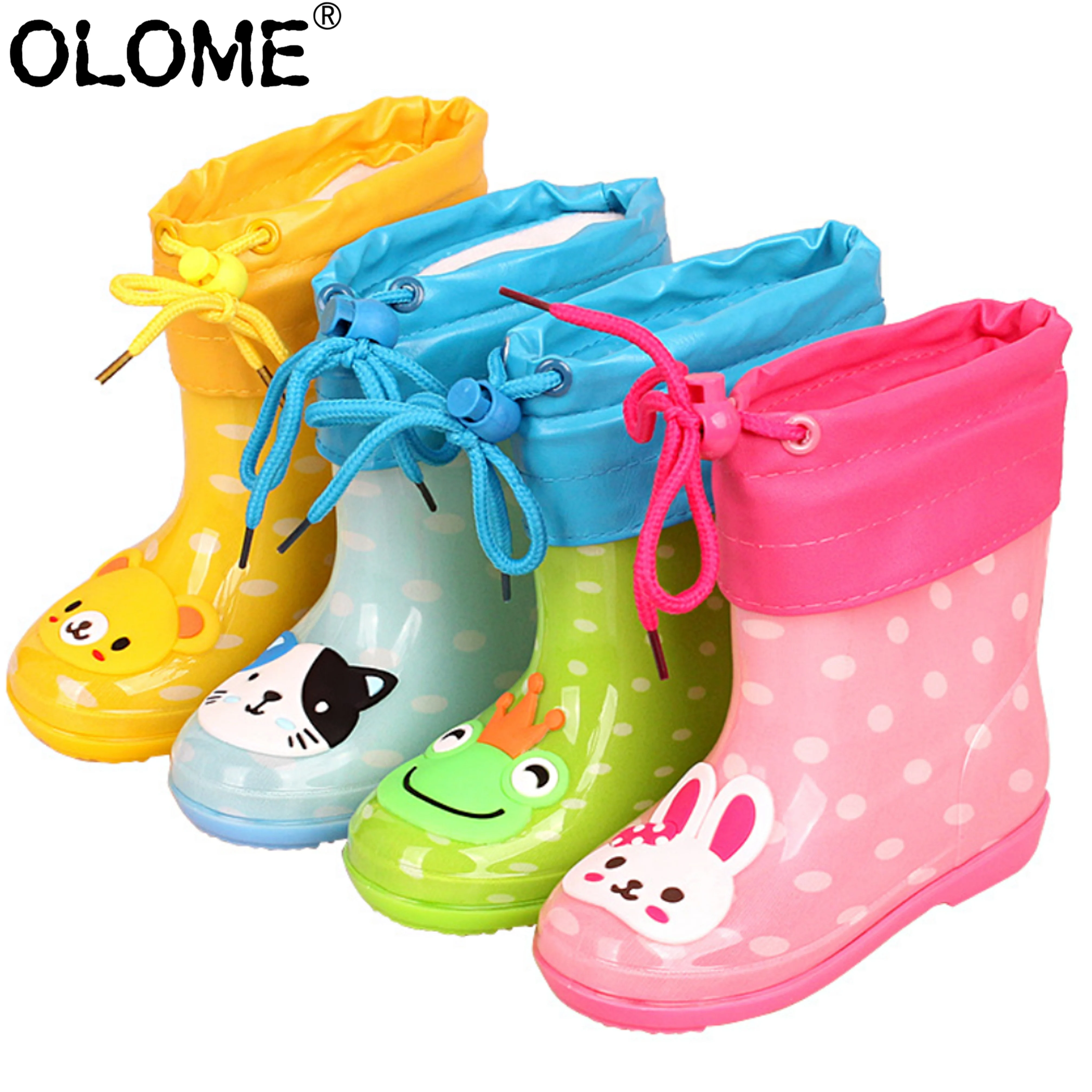 Kids Rain Boots Rubber Rain Shoes for Children Velvet Girls Waterproof Shoes PVC Winter Water Boots OLOME  Warm Rain Boots Boys