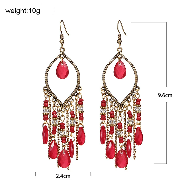 Bohemian Antik Gold Farbe Lange Wasser Tropfen Quaste Ohrringe für Frauen Vintage Bunte Geometrische Tropfen Baumeln Ohrringe Schmuck – Detail 1