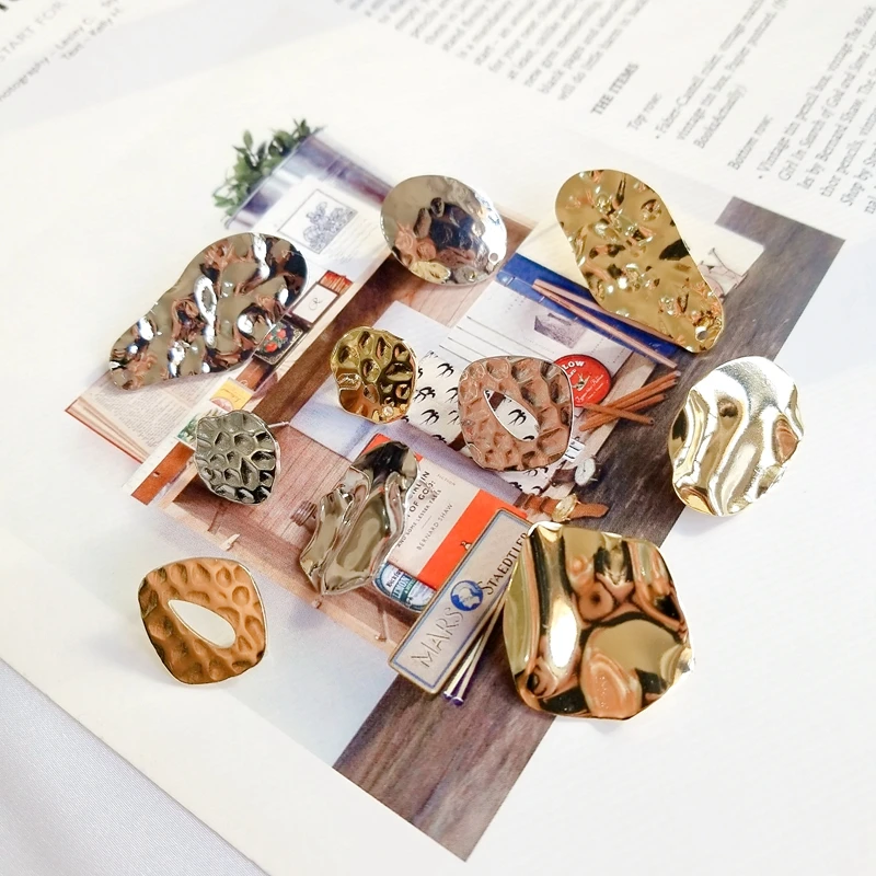 DIY Earring Accessories European And American Fashion Texture Embossed Irregular Material Metal Earrings Needle Material Pendant