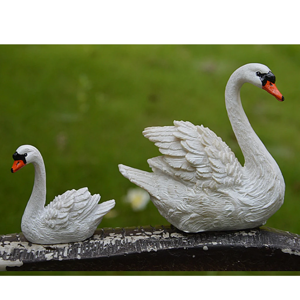 1 Pair Mini Swan Sculpture Statues For Home Garden Yard Lawn Decoration