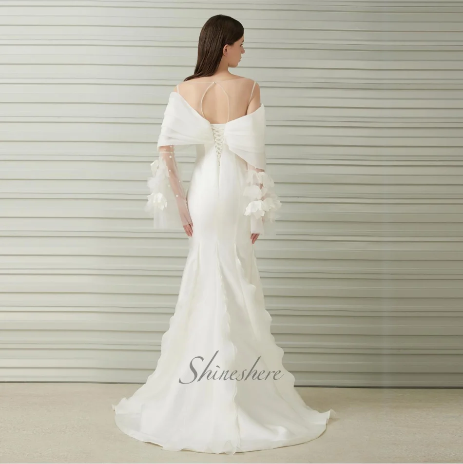 Jusere bridal dress elegant wedding dress off the shoulder long sleeves bridla gown with sweep train