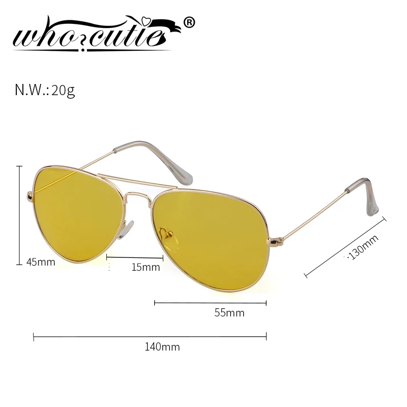 WHO CUTIE 2025 Night Vision Goggles Aviation Sunglasses Women Brand Design Gold Metal Frame Female Sun Glasses Yellow Lens OM874