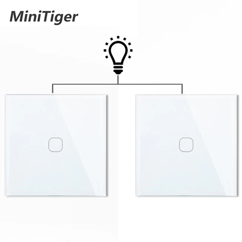 Minitiger EU 1 Gang 2 Way Wall Light Controller Smart Home Automation Touch Switch Switch Waterproof and Fireproof 2pcs/pack