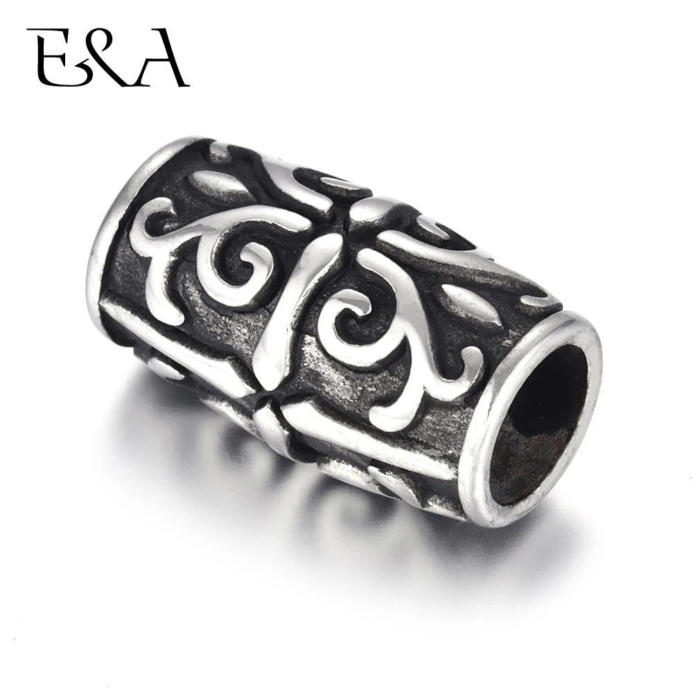 Stainless Steel Tube Beads Viking Big Large Hole 8mm Slider Charms DIY Men Leather Cord Bracelet Making Jewelry Accessories
