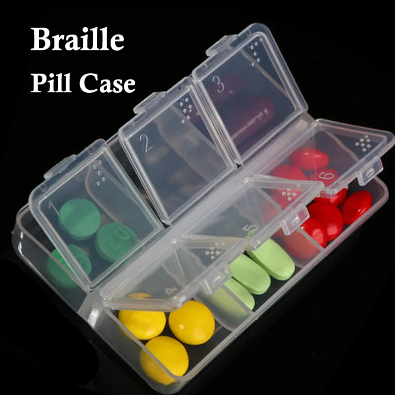 Braille Pill Cases 6 Cell Drugs Container Blind Tablets Storage Box Pills organizer stash Medicine Box Pharmacy Pillbox