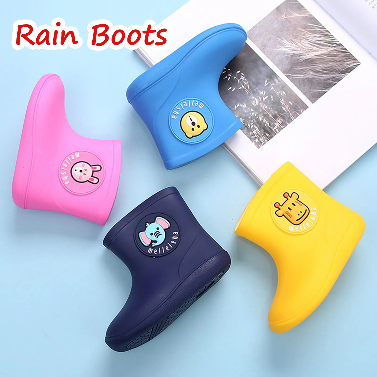 TELOTUNY Toddler Kids Baby Boys Girls Cartoon Rubber Waterproof Non-slip High Tube Mid-Calf Crew Rain Shoes Rain Boots 2021