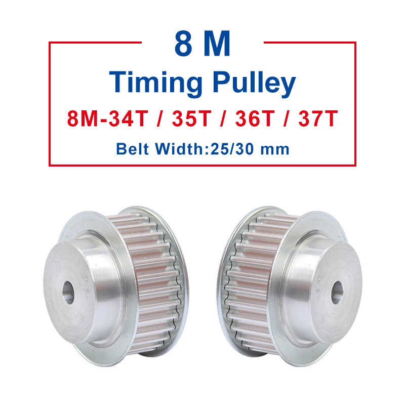 Timing Pulley 8M-34T/35T/36T/37T teeth pitch 8 mm process hole 12 mm Aluminum pulley slot width 27/32mm for 25/30 mm timing belt