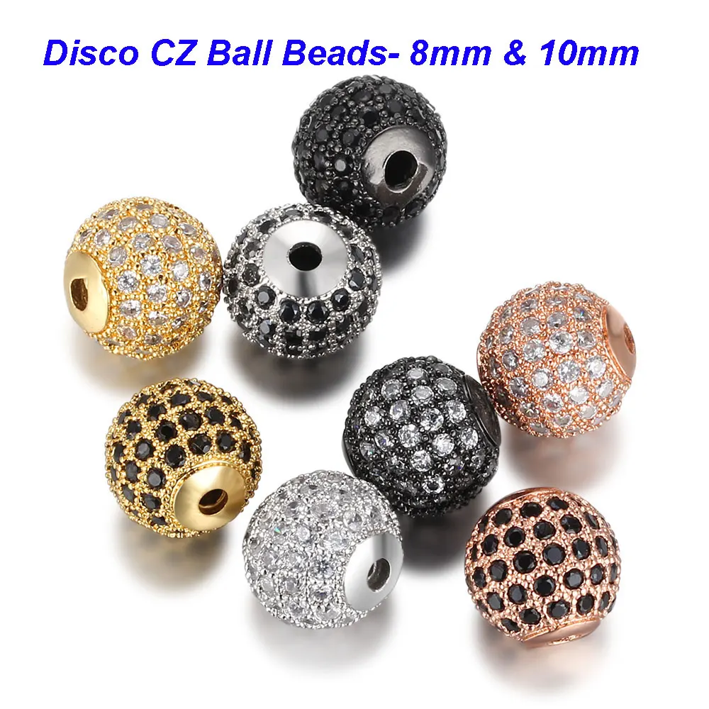 3pcs/lot diy disc round spacer beads wholesale 5-14mm macro pave cubic zirconia cz ball bead for men jewelry bracelet making