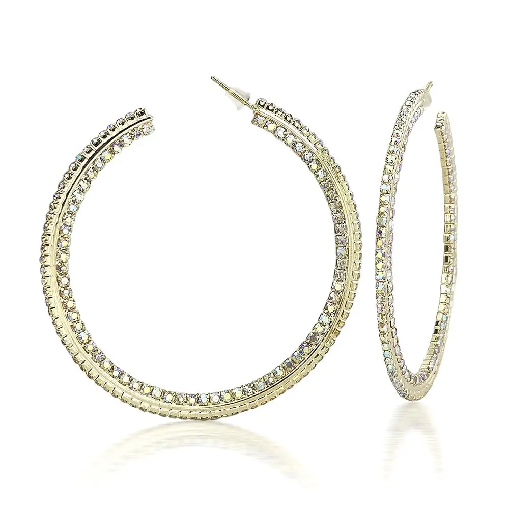 Big Rhinestones Hoop Earrings Crystal Circle Statement Bride Earrings Women luxury Wedding Jewelry 2022 UKEN