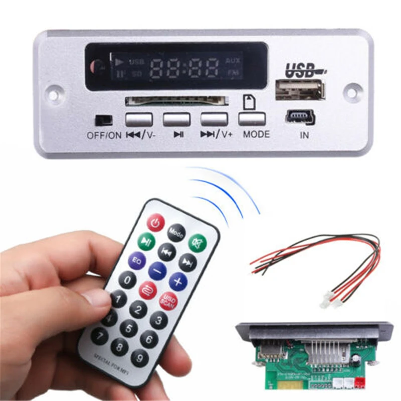 DC 5V/12V Digital Bluetooth MP3 Decode Board with 2*3W Amplifier Rechargeable FM Radio Mini USB Aux IN Car DIY Audio Module