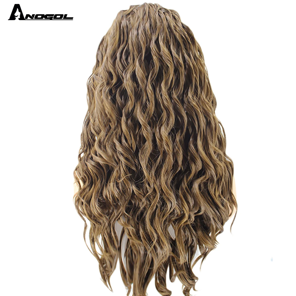 Anogol Free Part Dark Blonde Synthetic Lace Front Wig Long Loose Deep Wave Wig Heat Resistant Fiber Wig for Women Daily Wear