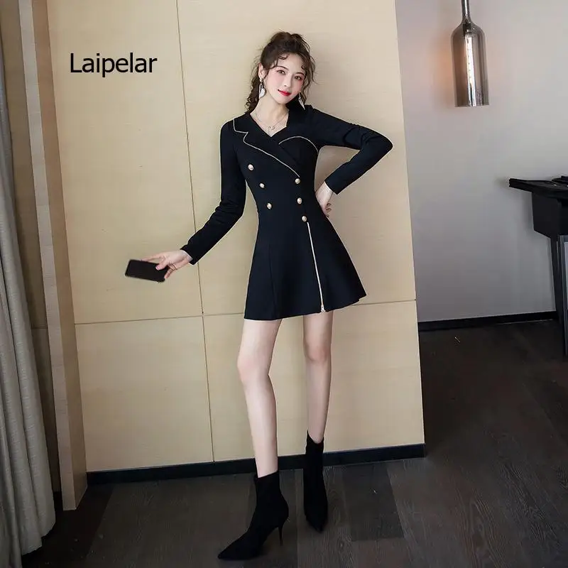 

Autumn and Winter New Temperament Two-Piece Lapel Split Dress Korean Fashion High-Waist Shorts