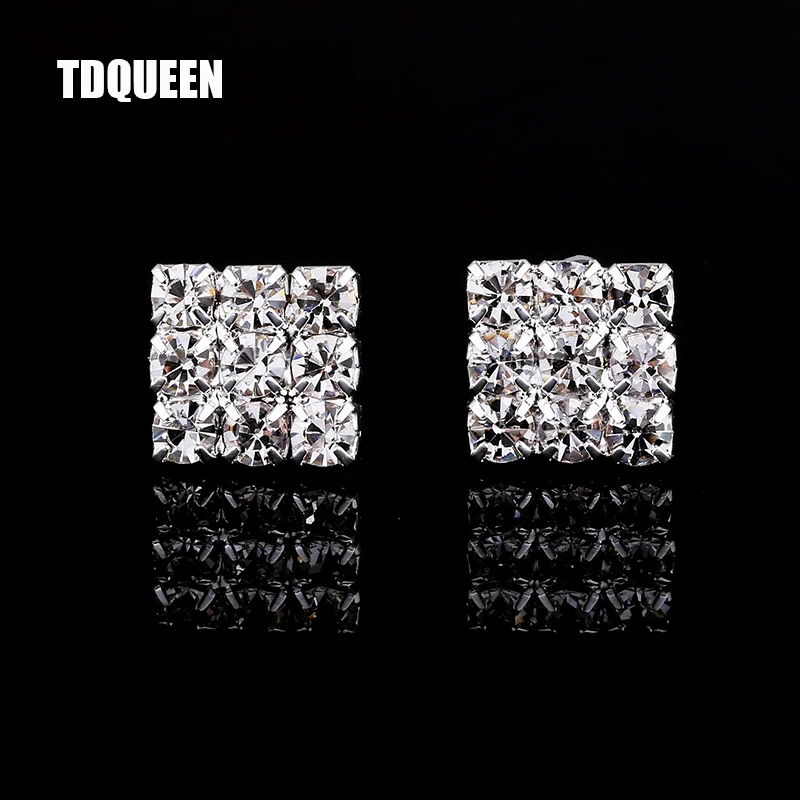 TDQUEEN Stud Earrings for Women Crystal Rhinestone Bridal Wedding Silver Plated Square Earring Brincos Cute Ear Stud Earrings