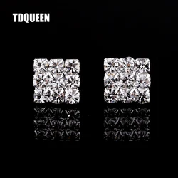 TDQUEEN Stud Earrings for Women Crystal Rhinestone Bridal Wedding Silver Plated Square Earring Brincos Cute Ear Stud Earrings