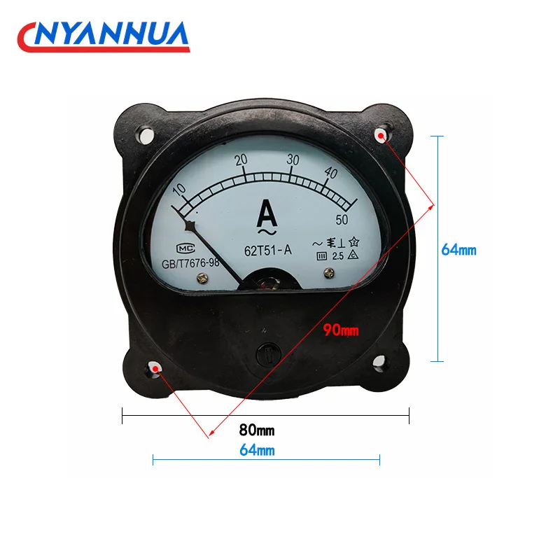 Mini Current Ammeter Analog Amp Panel Meter 10A 15A 20A 30A 50A 100A 200A 300A 500A 62T51-A