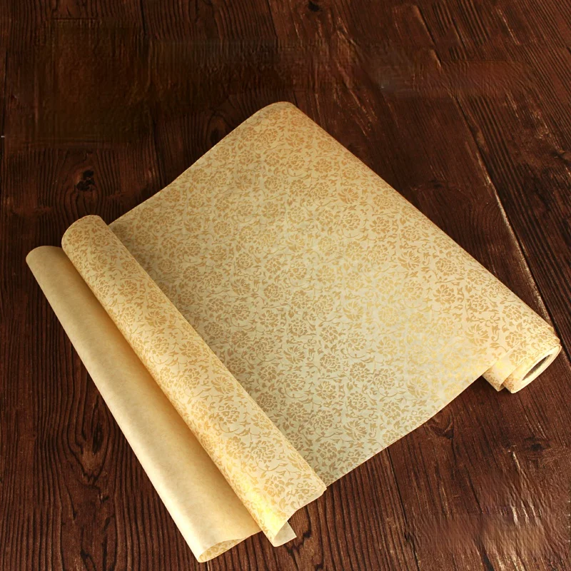 

Silk Xuan Paper Rolling Ripe Rice Paper with Chrysanthemum Pattern Chinese Calligraphy Meticulous Painting Gilt Ripe Xuan Paper